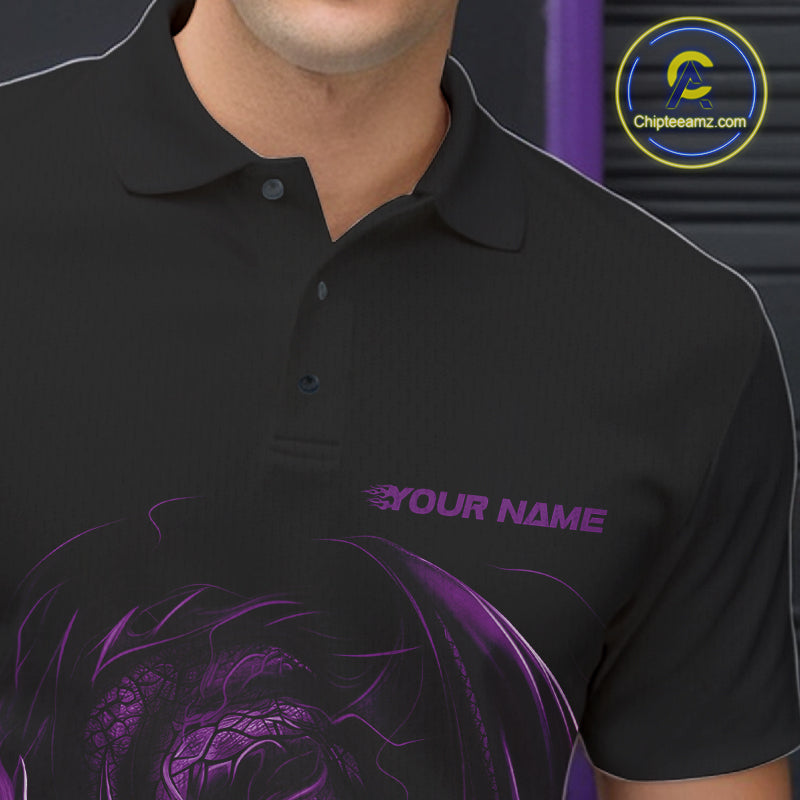 Custom Black And Purple Dragon Bowling Shirts, Bowling League Shirt Dragon Men Jersey IPHW10704