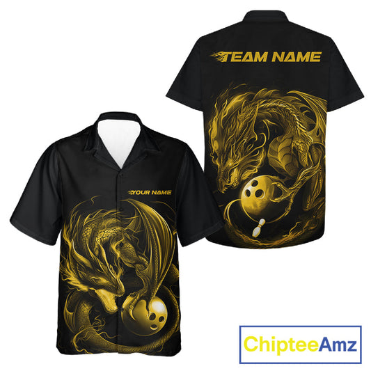 Custom Black And Yellow Dragon Bowling Shirts, Bowling League Shirt Dragon Men And Women Jersey IPHW10706