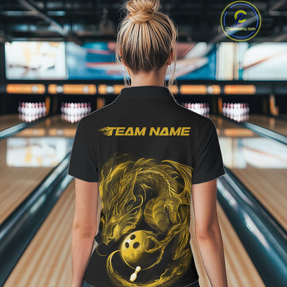 Custom Black And Yellow Dragon Bowling Shirts, Bowling League Shirt Dragon Women Jersey IPHW10706