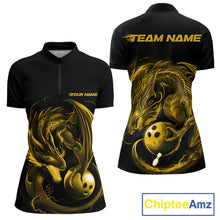 Load image into Gallery viewer, Custom Black And Yellow Dragon Bowling Shirts, Bowling League Shirt Dragon Women Jersey IPHW10706