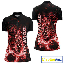 Load image into Gallery viewer, Custom Red Flaming Leopard Bowling Shirts For Women, Fire Bowling Team Shirt Bowler IPHW10712