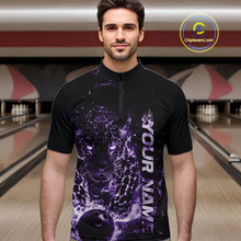 Load image into Gallery viewer, Custom Purple Flaming Leopard Men Bowling Shirts, Fire Bowling Team Shirt Bowler Uniform IPHW10713