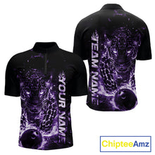 Load image into Gallery viewer, Custom Purple Flaming Leopard Men Bowling Shirts, Fire Bowling Team Shirt Bowler Uniform IPHW10713