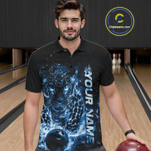 Load image into Gallery viewer, Custom Blue Flaming Leopard Men Bowling Shirts, Fire Bowling Team Shirt Bowler Uniform IPHW10714