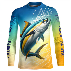 Custom Yellowfin Tuna Long Sleeve Saltwater Fishing Shirts, Tuna Uv Protection Fishing Jerseys IPHW6374