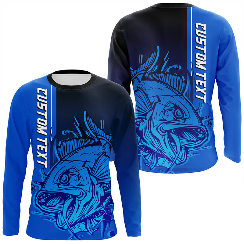 Personalized Skull Fishing Performance Long Sleeve Shirts, Skull Fishing Jerseys | Blue IPHW6379