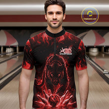 Load image into Gallery viewer, Custom Black And Red Flame Leopard Bowling Men Quarter-Zip Shirt, Bowling League Team Shirt IPHW11254