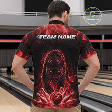 Load image into Gallery viewer, Custom Black And Red Flame Leopard Bowling Men Quarter-Zip Shirt, Bowling League Team Shirt IPHW11254