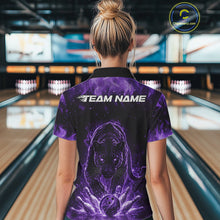 Load image into Gallery viewer, Custom Black And Purple Flame Leopard Bowling Women Shirt, Bowling League Team Shirt IPHW11255