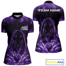 Load image into Gallery viewer, Custom Black And Purple Flame Leopard Bowling Women Shirt, Bowling League Team Shirt IPHW11255