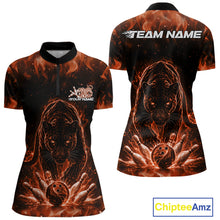 Load image into Gallery viewer, Custom Black And Orange Flame Leopard Bowling Women Shirt, Bowling League Team Shirt IPHW11256
