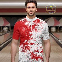 Load image into Gallery viewer, Custom Red Splatter Bowling Team Men Quarter-Zip Shirt, Bowling League Shirt Bowler Jerseys IPHW11257