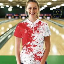 Load image into Gallery viewer, Custom Red Splatter Bowling Team Women Quarter-Zip Shirt, Bowling League Shirt IPHW11257