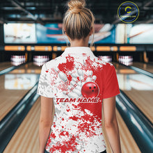 Load image into Gallery viewer, Custom Red Splatter Bowling Team Women Quarter-Zip Shirt, Bowling League Shirt IPHW11257