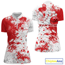 Load image into Gallery viewer, Custom Red Splatter Bowling Team Women Quarter-Zip Shirt, Bowling League Shirt IPHW11257