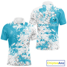 Load image into Gallery viewer, Custom Teal Blue Splatter Bowling Team Men Polo Shirt, Bowling League Shirt Bowler Jerseys IPHW11259