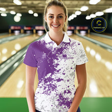 Load image into Gallery viewer, Custom Purple Splatter Bowling Team Women Polo Shirt, Bowling League Shirt Bowler Jerseys IPHW11260