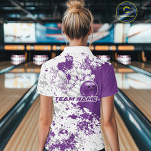 Load image into Gallery viewer, Custom Purple Splatter Bowling Team Women Polo Shirt, Bowling League Shirt Bowler Jerseys IPHW11260