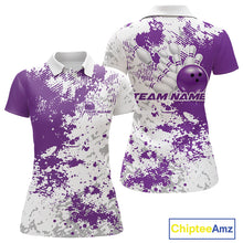 Load image into Gallery viewer, Custom Purple Splatter Bowling Team Women Polo Shirt, Bowling League Shirt Bowler Jerseys IPHW11260