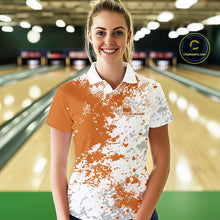 Load image into Gallery viewer, Custom Orange Splatter Bowling Team Women Polo Shirt, Bowling League Shirt Bowler Jerseys IPHW11261