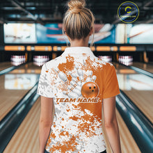 Load image into Gallery viewer, Custom Orange Splatter Bowling Team Women Polo Shirt, Bowling League Shirt Bowler Jerseys IPHW11261