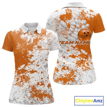 Load image into Gallery viewer, Custom Orange Splatter Bowling Team Women Polo Shirt, Bowling League Shirt Bowler Jerseys IPHW11261
