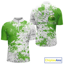 Load image into Gallery viewer, Custom Green Splatter Bowling Team Men Quarter-Zip Shirt, Bowling League Shirt Bowler Jerseys IPHW11262