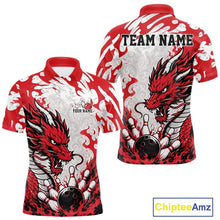 Load image into Gallery viewer, Red and white polo shirt with dragon design on a white background, featuring 'Chiptee Amz' branding.
