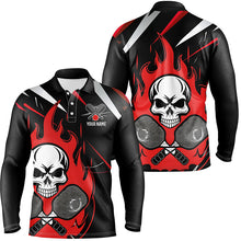 Load image into Gallery viewer, Custom Red Flame Pickleball Shirts For Men, Skull Pickleball Jerseys For Team IPHW6920