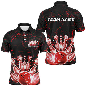 Black And Red Thunder Lightning Custom Bowling Polo Shirts For Men, Bowling League Shirts IPHW7122