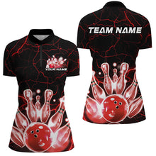 Load image into Gallery viewer, Black And Red Thunder Lightning Custom Bowling Polo Shirts For Women, Bowling League Shirts IPHW7122