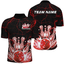 Load image into Gallery viewer, Black And Red Thunder Lightning Custom Bowling Polo Shirts For Men, Bowling League Shirts IPHW7122