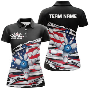 Custom Patriotic Ladies Bowling Shirts, American Flag Bowling League Shirts Bowling Uniform IPHW7432