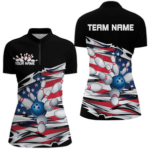 Custom Patriotic Ladies Bowling Shirts, American Flag Bowling League Shirts Bowling Uniform IPHW7432