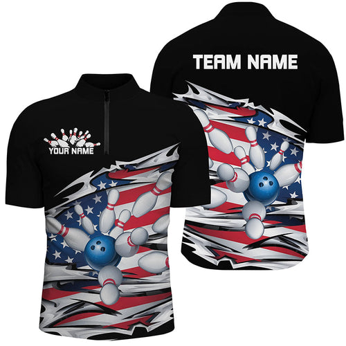 Custom Patriotic Bowling Shirts For Men, American Flag Bowling League Shirts Bowling Uniform IPHW7432