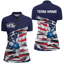 Load image into Gallery viewer, Custom Patriotic Ladies Bowling Shirts, American Flag Bowling League Shirts Uniform | Navy IPHW7433