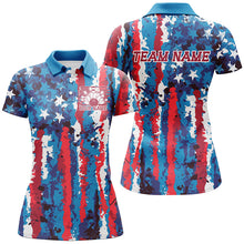 Load image into Gallery viewer, Watercolor Splatters American Flag Custom Patriotic Ladies Bowling Shirts, US Bowling Shirt IPHW7712