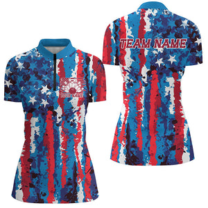 Watercolor Splatters American Flag Custom Patriotic Ladies Bowling Shirts, US Bowling Shirt IPHW7712