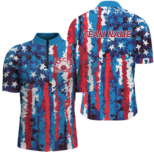 Watercolor Splatters American Flag Custom Patriotic Bowling Shirts For Men, US Bowling Shirt IPHW7712