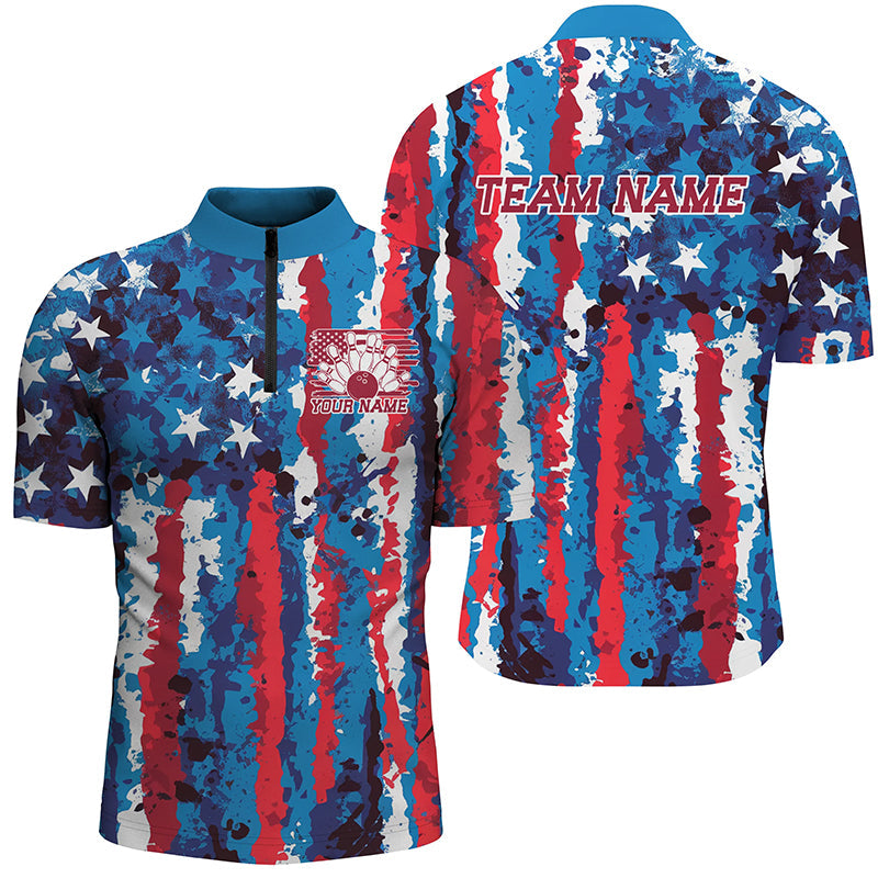 Watercolor Splatters American Flag Custom Patriotic Bowling Shirts For Men, US Bowling Shirt IPHW7712