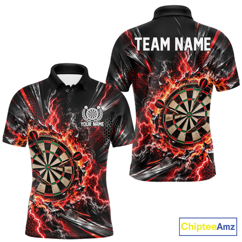 Red Lightning Dartboard Custom Dart Men Polo Shirt, Dart Team Jersey Dart Gift IPHW12576