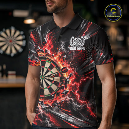 Red Lightning Dartboard Custom Dart Men Polo Shirt, Dart Team Jersey Dart Gift IPHW12576