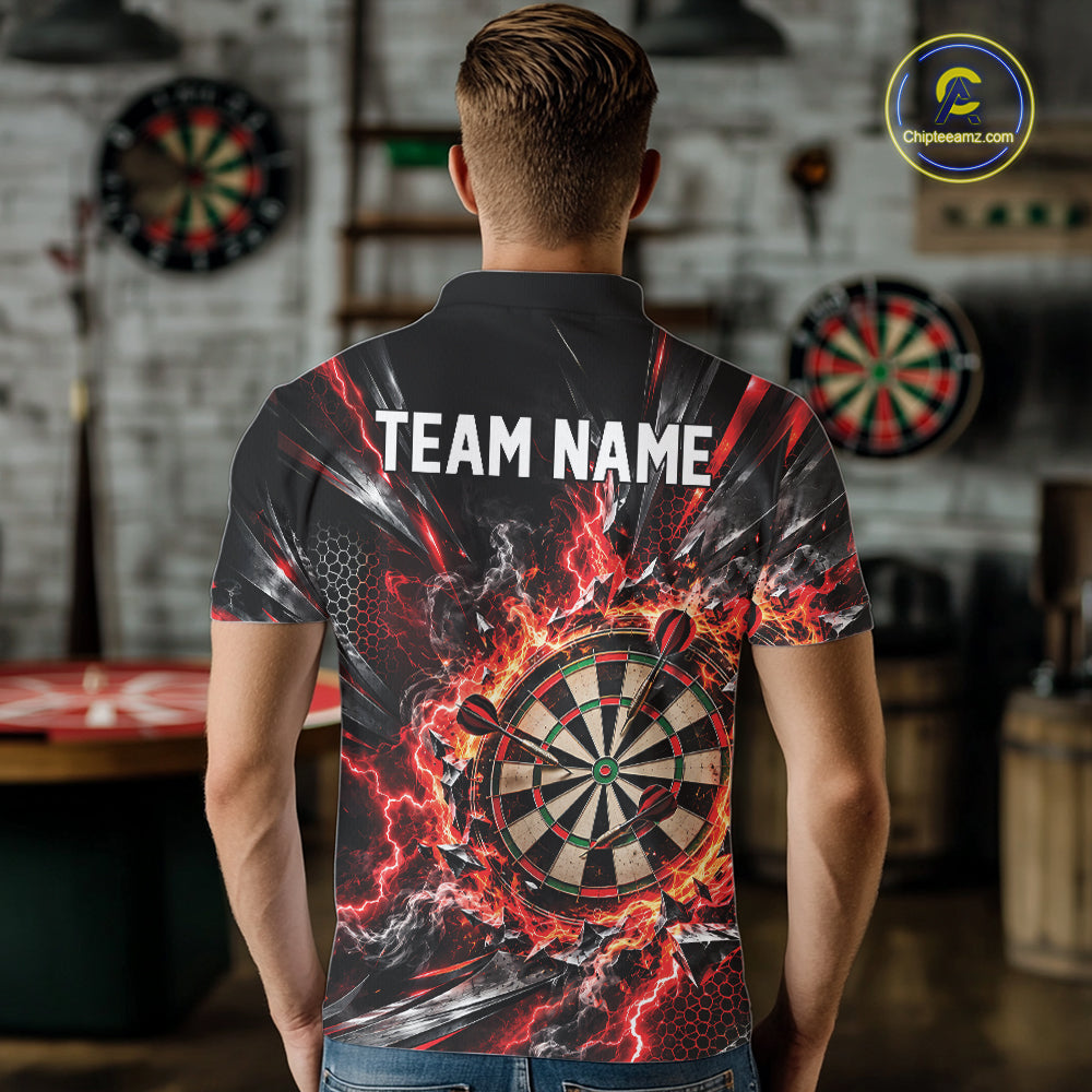 Red Lightning Dartboard Custom Dart Men Polo Shirt, Dart Team Jersey Dart Gift IPHW12576