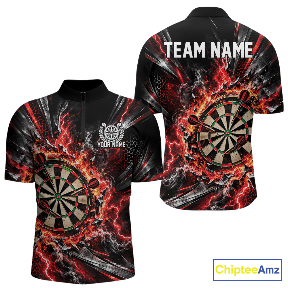 Red Lightning Dartboard Custom Dart Men Quarter Zip Shirt, Dart Team Jersey Dart Gift IPHW12576