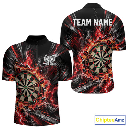 Red Lightning Dartboard Custom Dart Men Quarter Zip Shirt, Dart Team Jersey Dart Gift IPHW12576