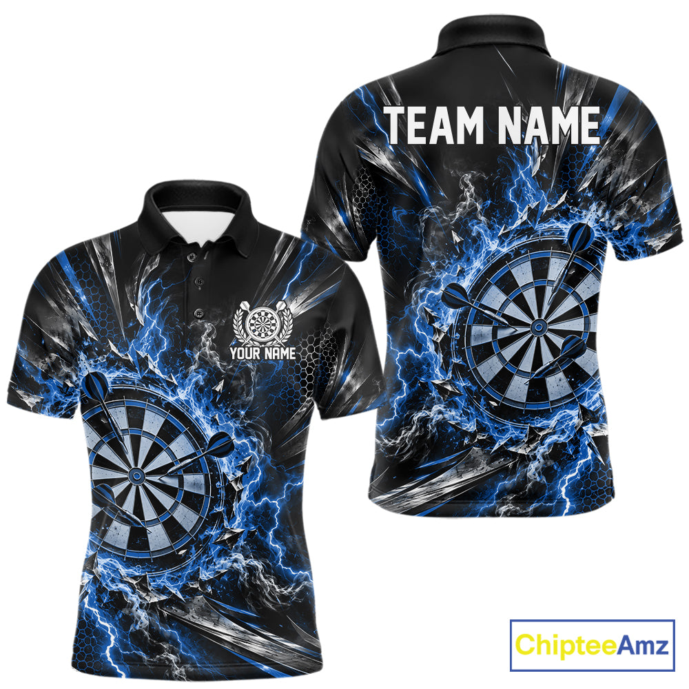 Blue Lightning Dartboard Custom Dart Men Polo Shirt, Dart Team Jersey Dart Gift IPHW12577