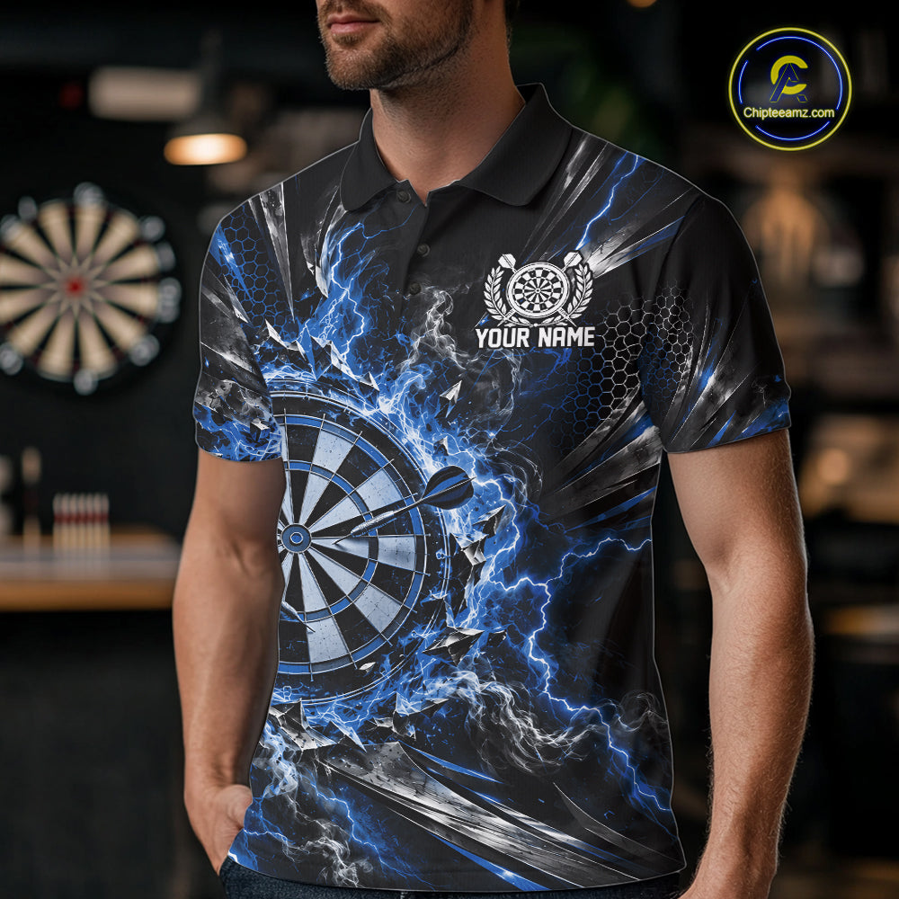 Blue Lightning Dartboard Custom Dart Men Polo Shirt, Dart Team Jersey Dart Gift IPHW12577