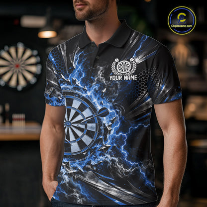 Blue Lightning Dartboard Custom Dart Men Polo Shirt, Dart Team Jersey Dart Gift IPHW12577