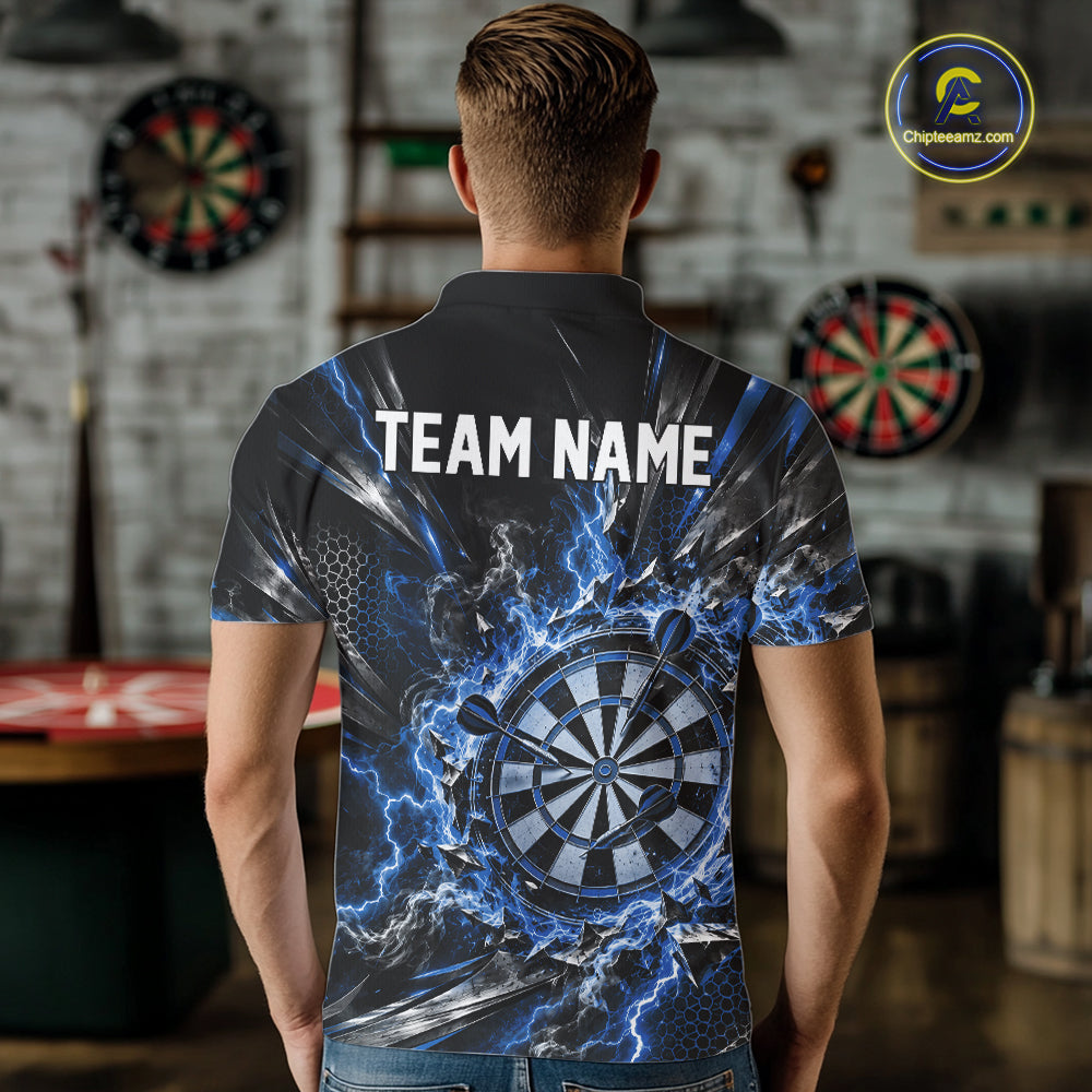 Blue Lightning Dartboard Custom Dart Men Polo Shirt, Dart Team Jersey Dart Gift IPHW12577