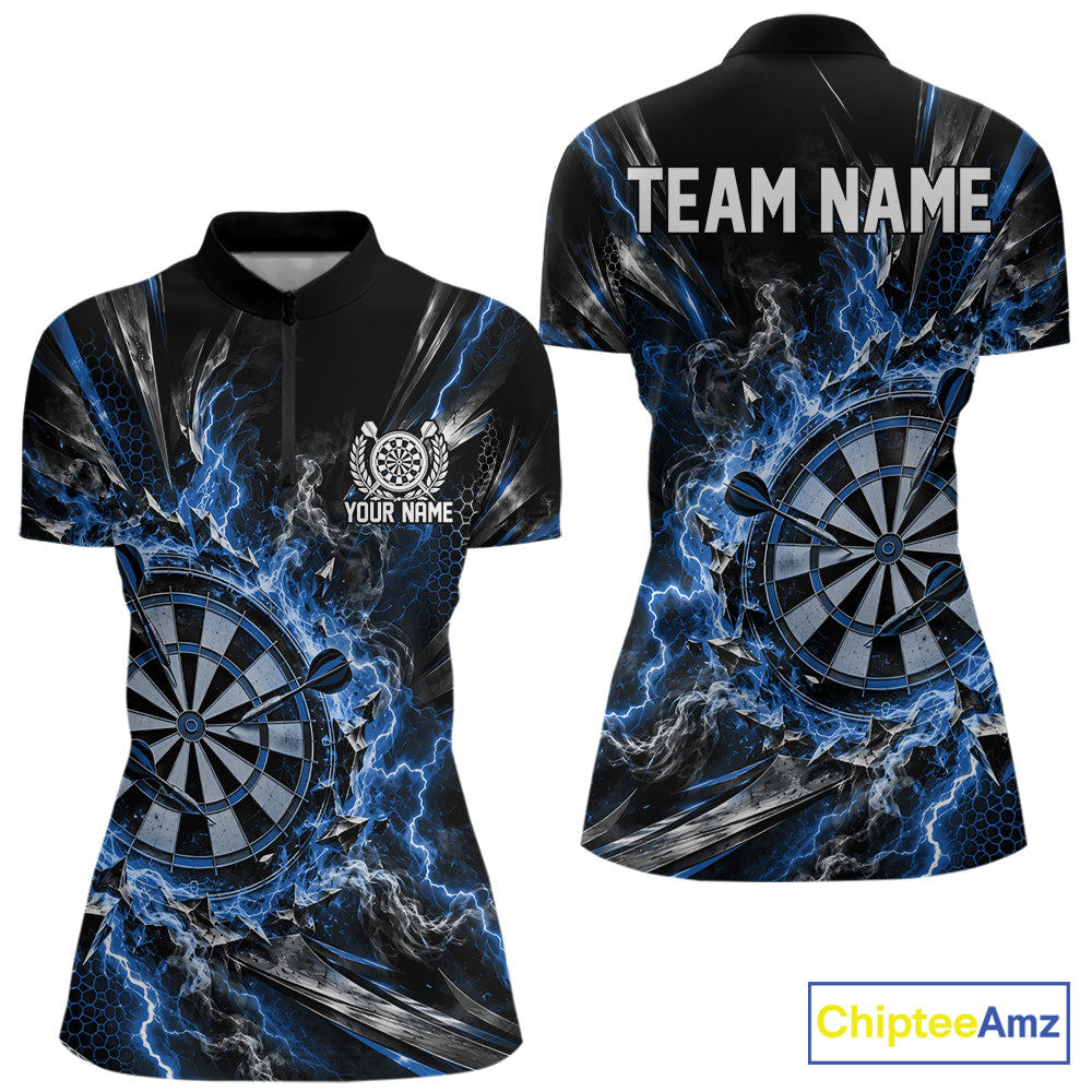Blue Lightning Dartboard Custom Dart Women Quarter-Zip Shirt, Dart Team Jersey Dart Gift IPHW12577